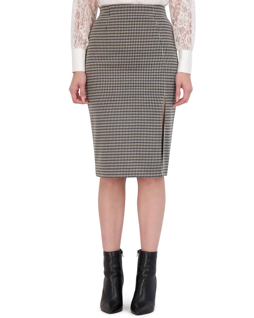 Ookie Lala Knit Pencil Skirt with Front Vent Black White Large Knit