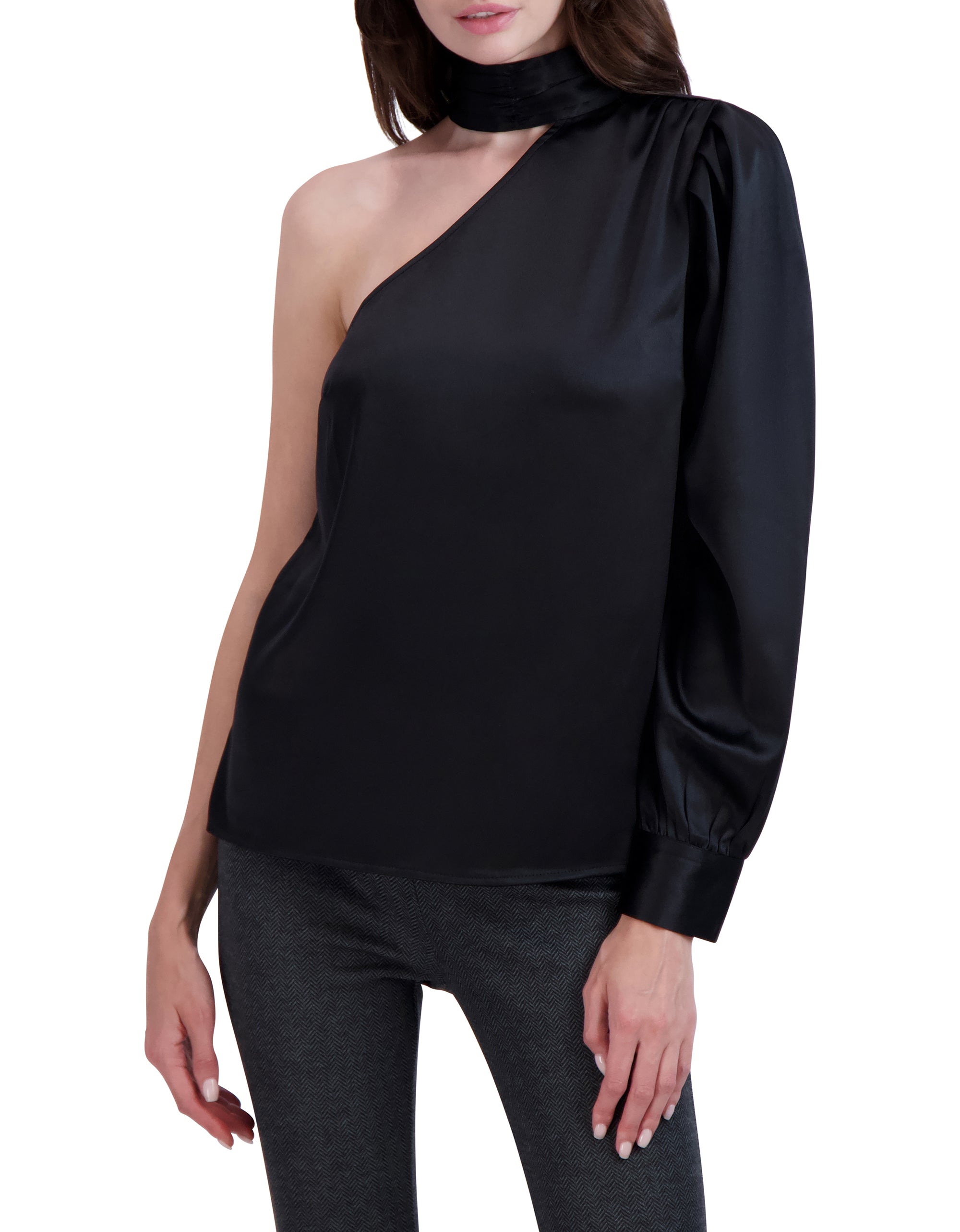 One Shoulder Puff Sleeve Satin Top – Ookie Lala