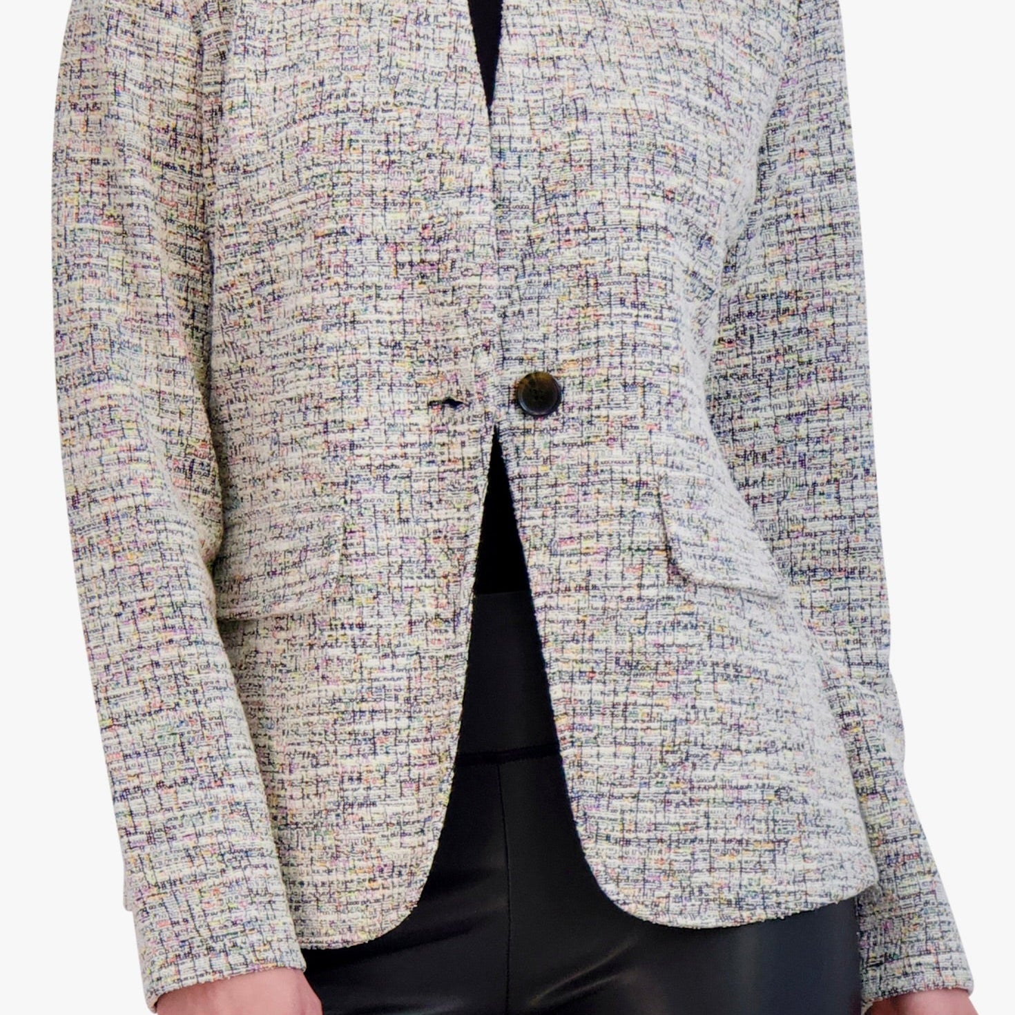 OL722034T - Inverted Collar Knit Tweed One Button Blazer - Ookie & Lala
