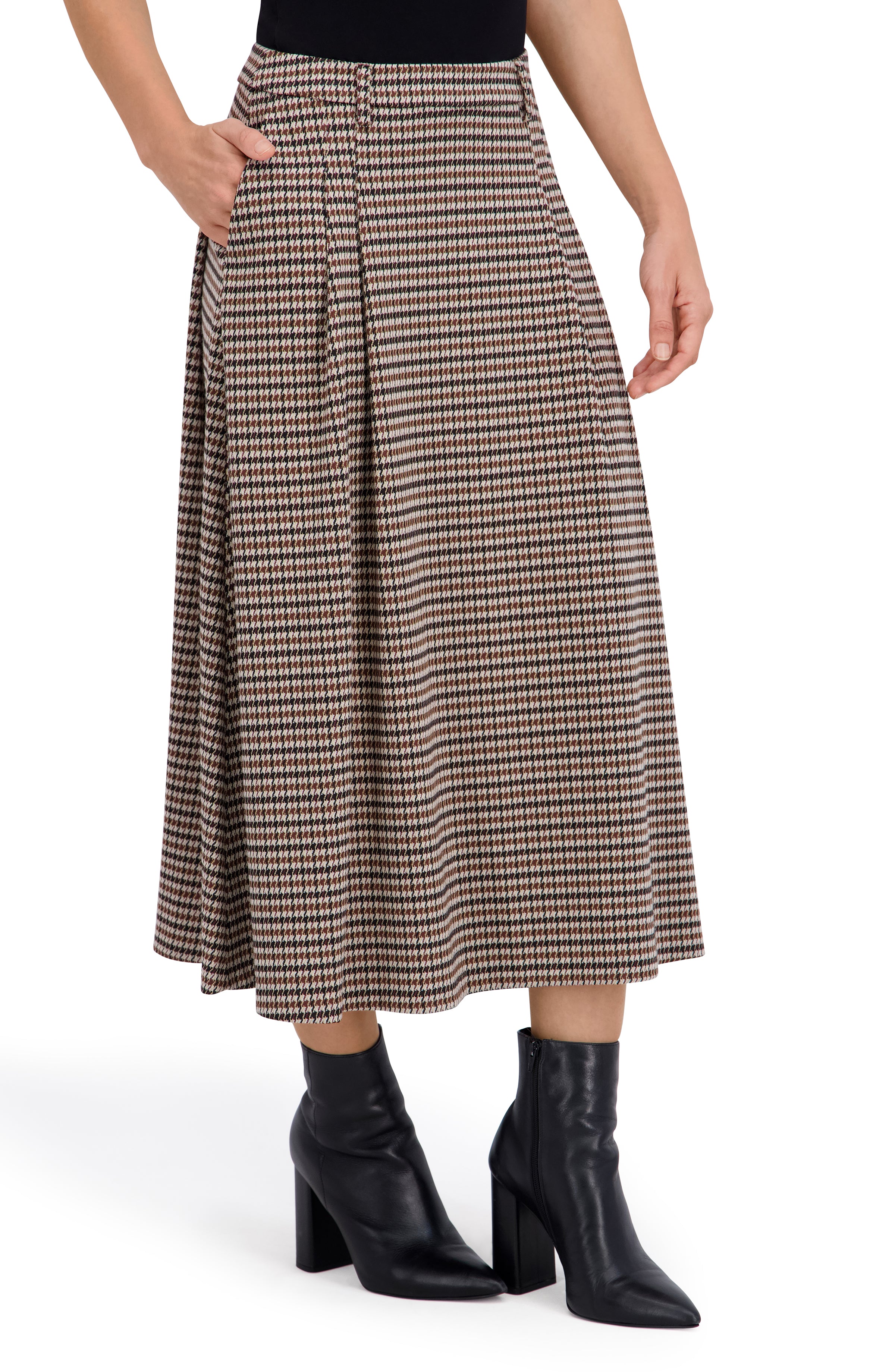 Plaid Midi with Front Pleats and Side Pockets
