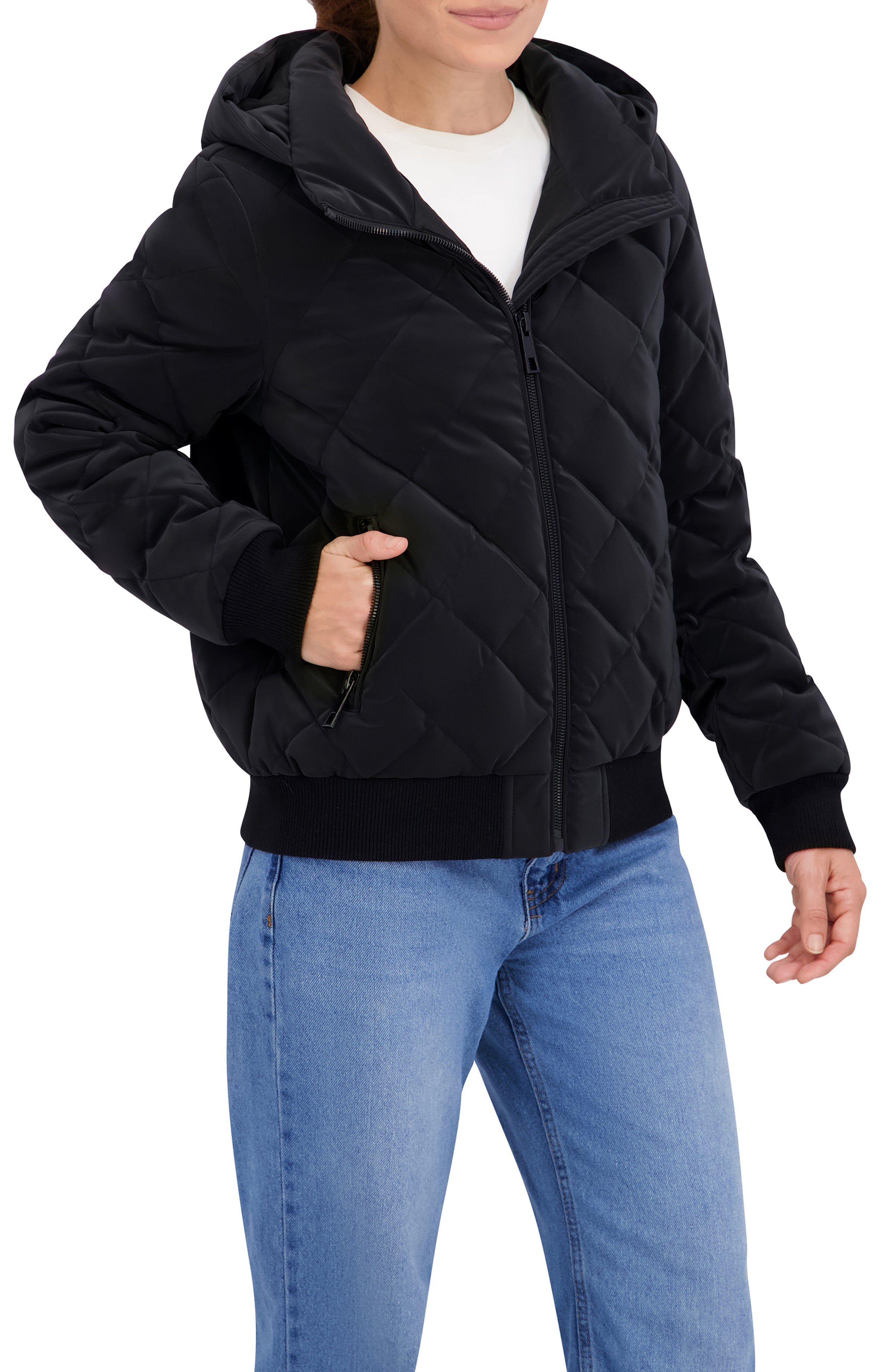 Quilted Carbon Puffer Bomber Jacket