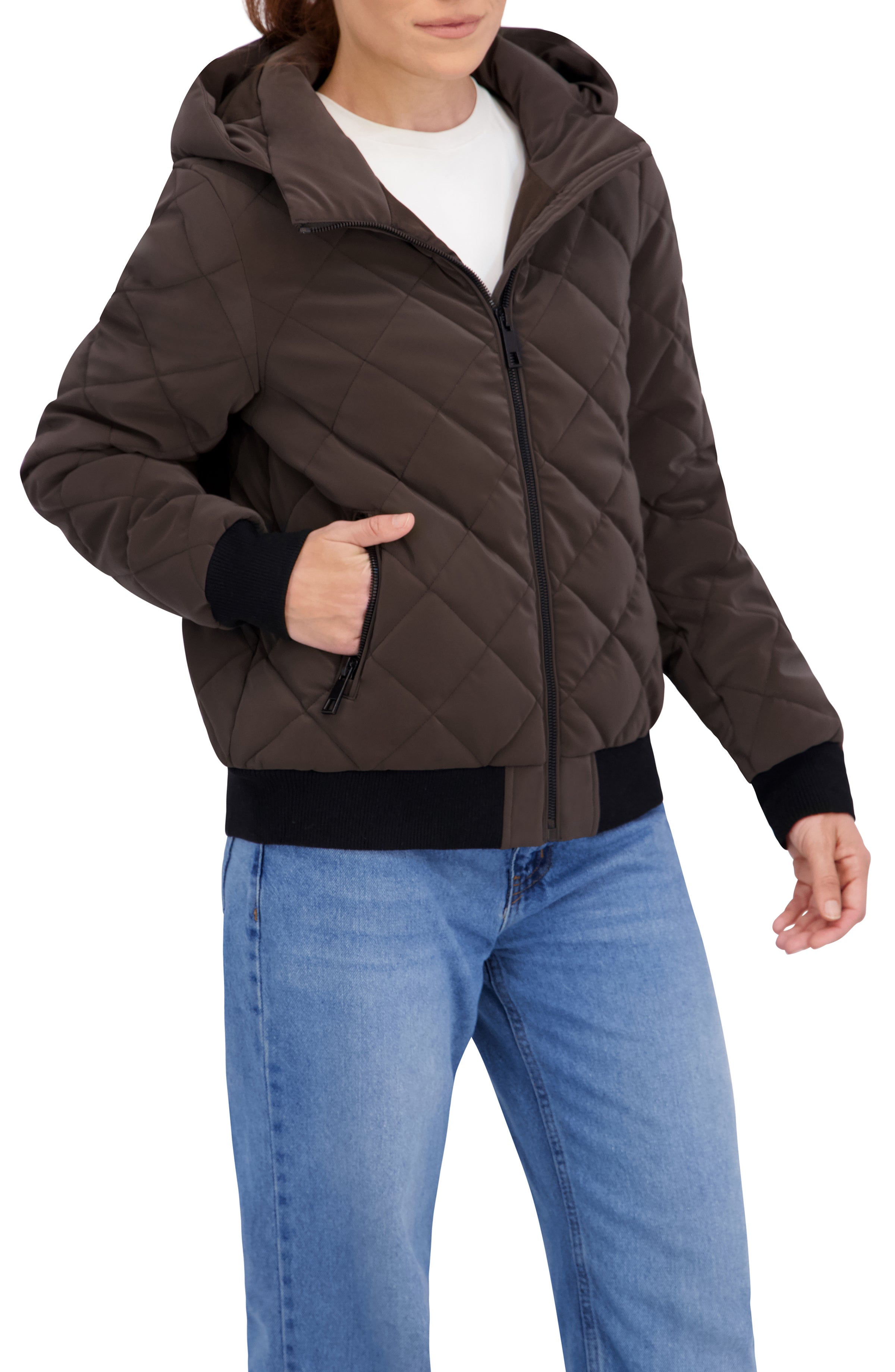 Quilted Carbon Puffer Bomber Jacket