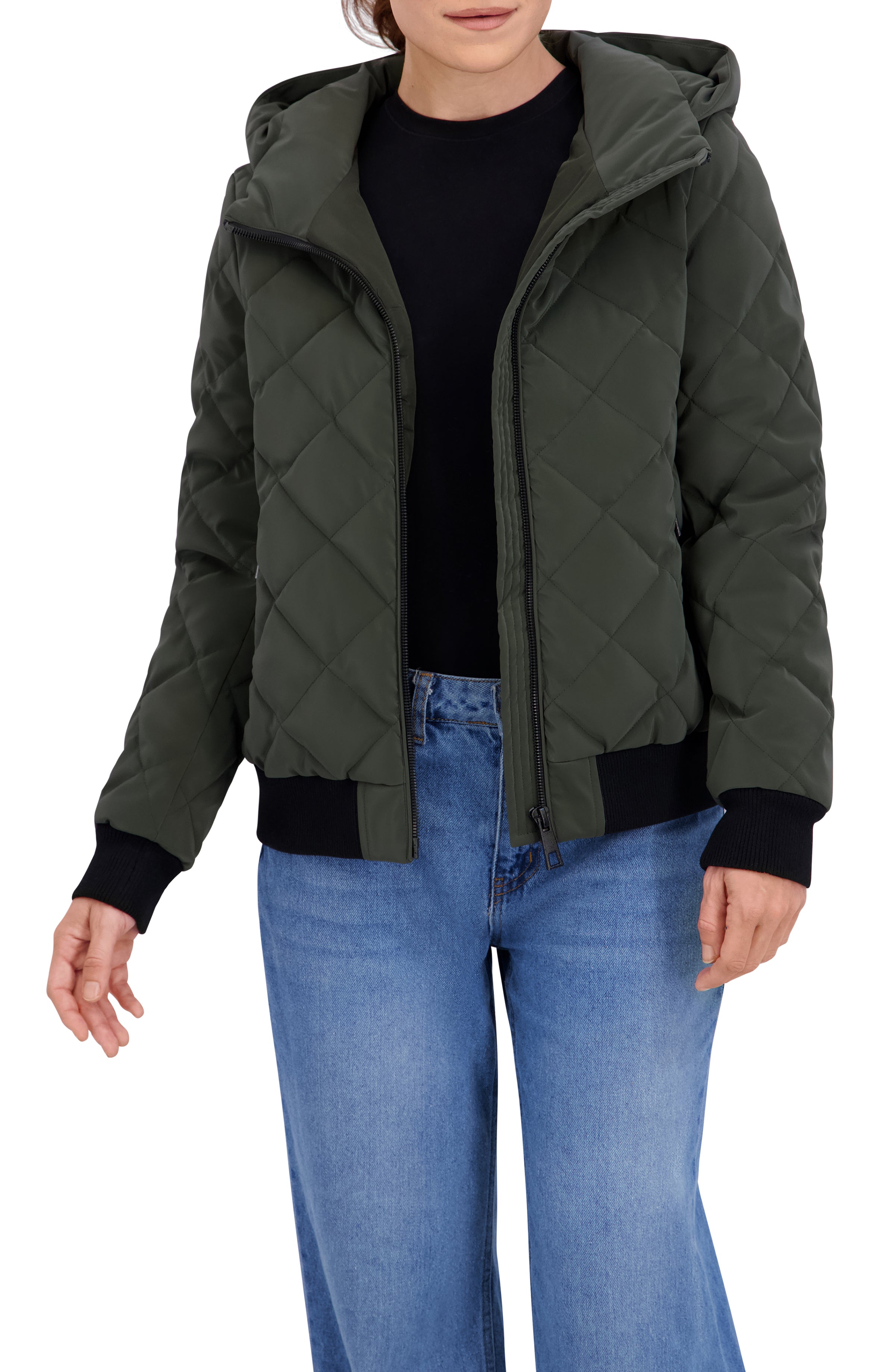 Quilted Carbon Puffer Bomber Jacket