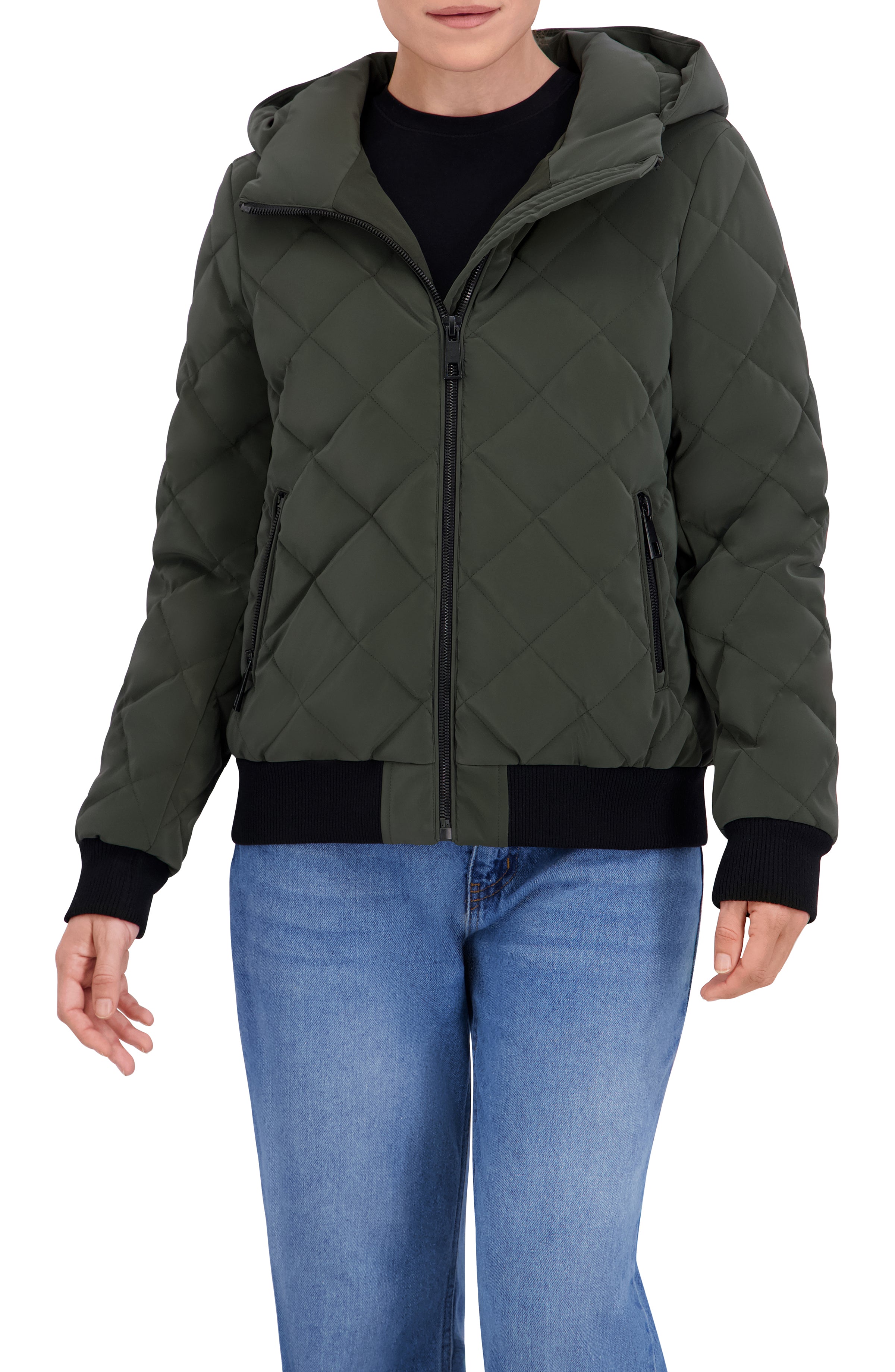 Quilted Carbon Puffer Bomber Jacket