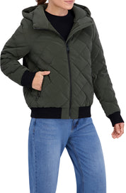 Quilted Carbon Puffer Bomber Jacket