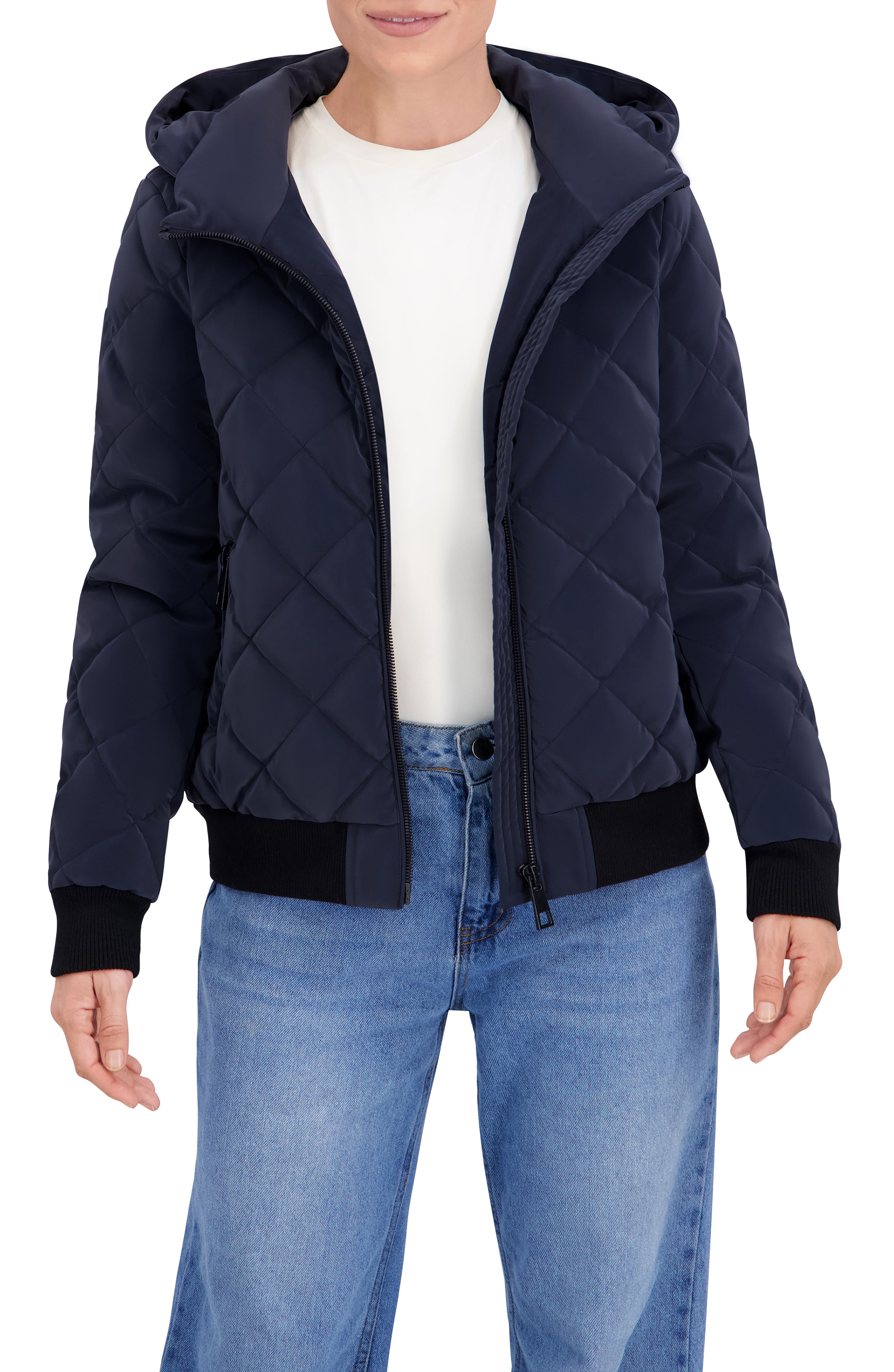 Quilted Carbon Puffer Bomber Jacket