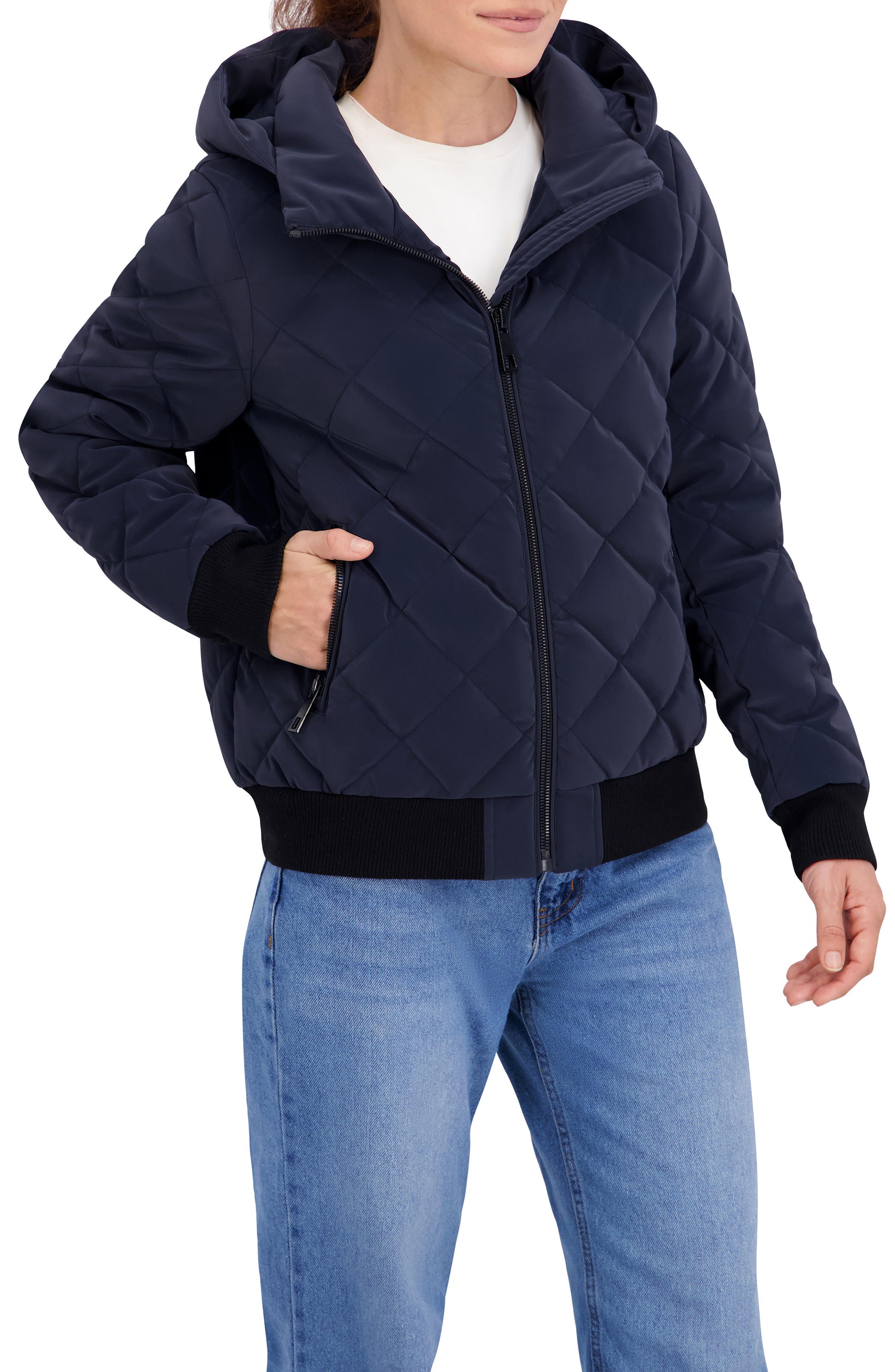 Quilted Carbon Puffer Bomber Jacket