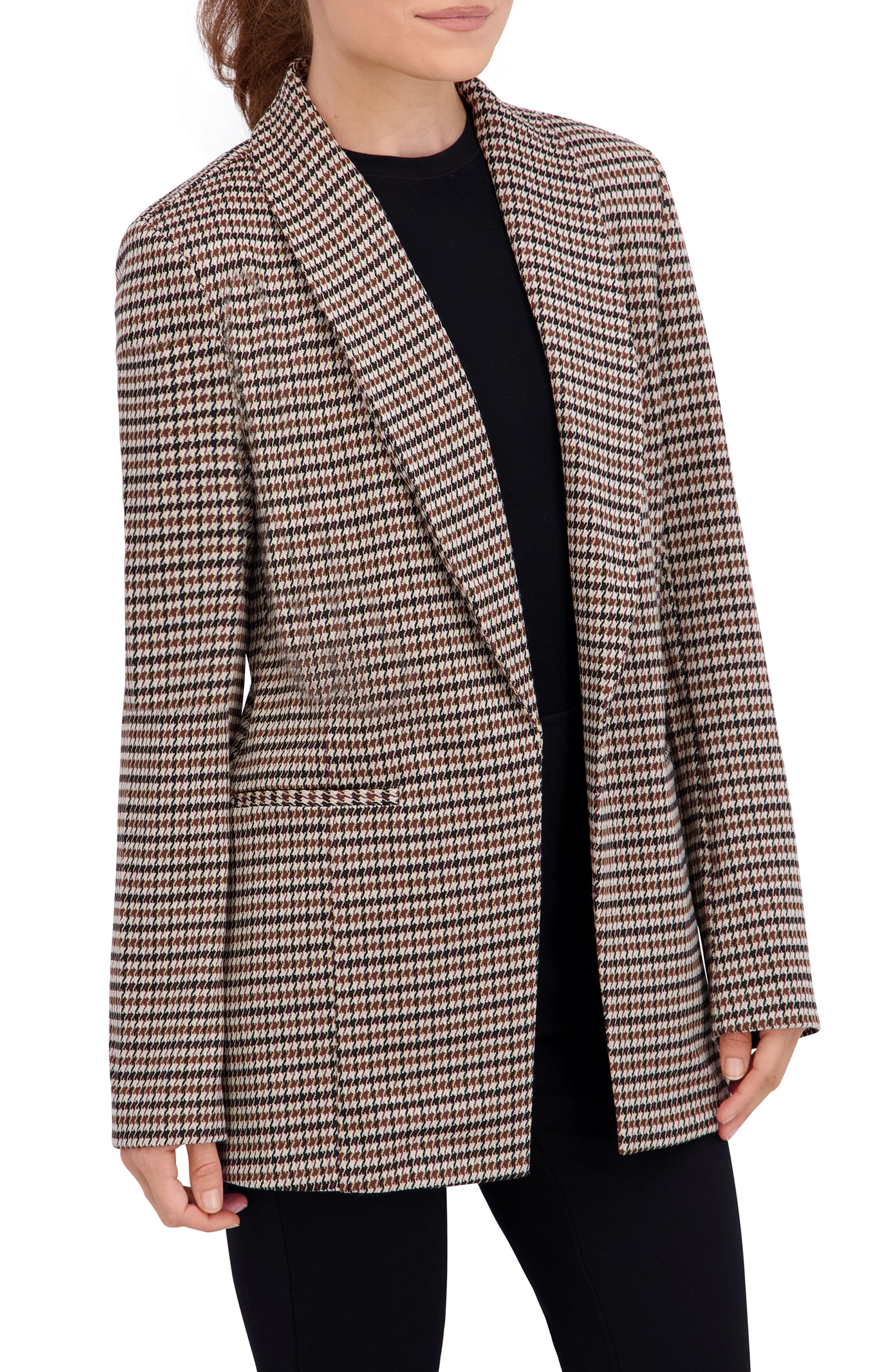 Shawl Collar, Plaid Knit Unlined Blazer
