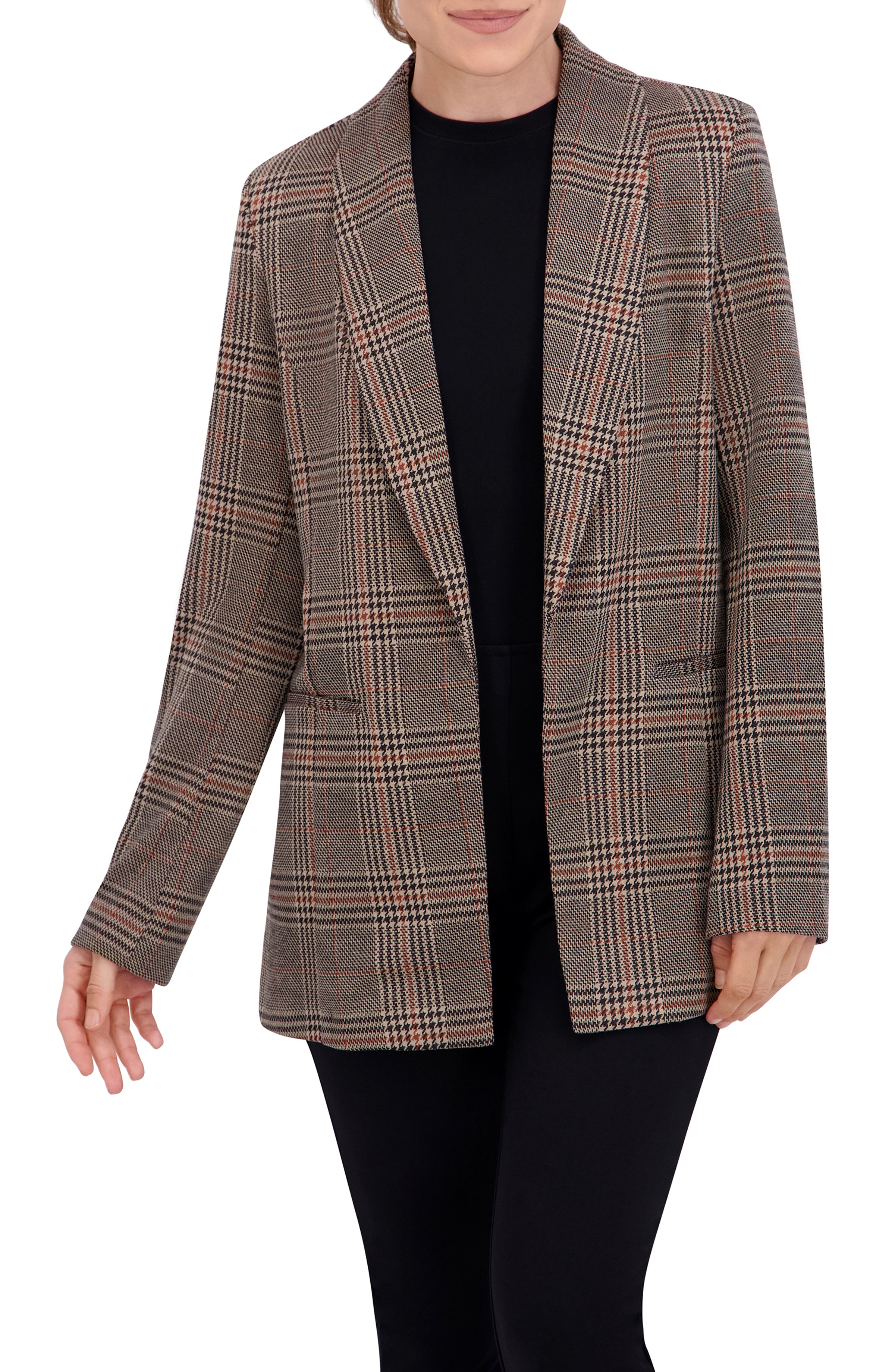 Shawl Collar, Plaid Knit Unlined Blazer