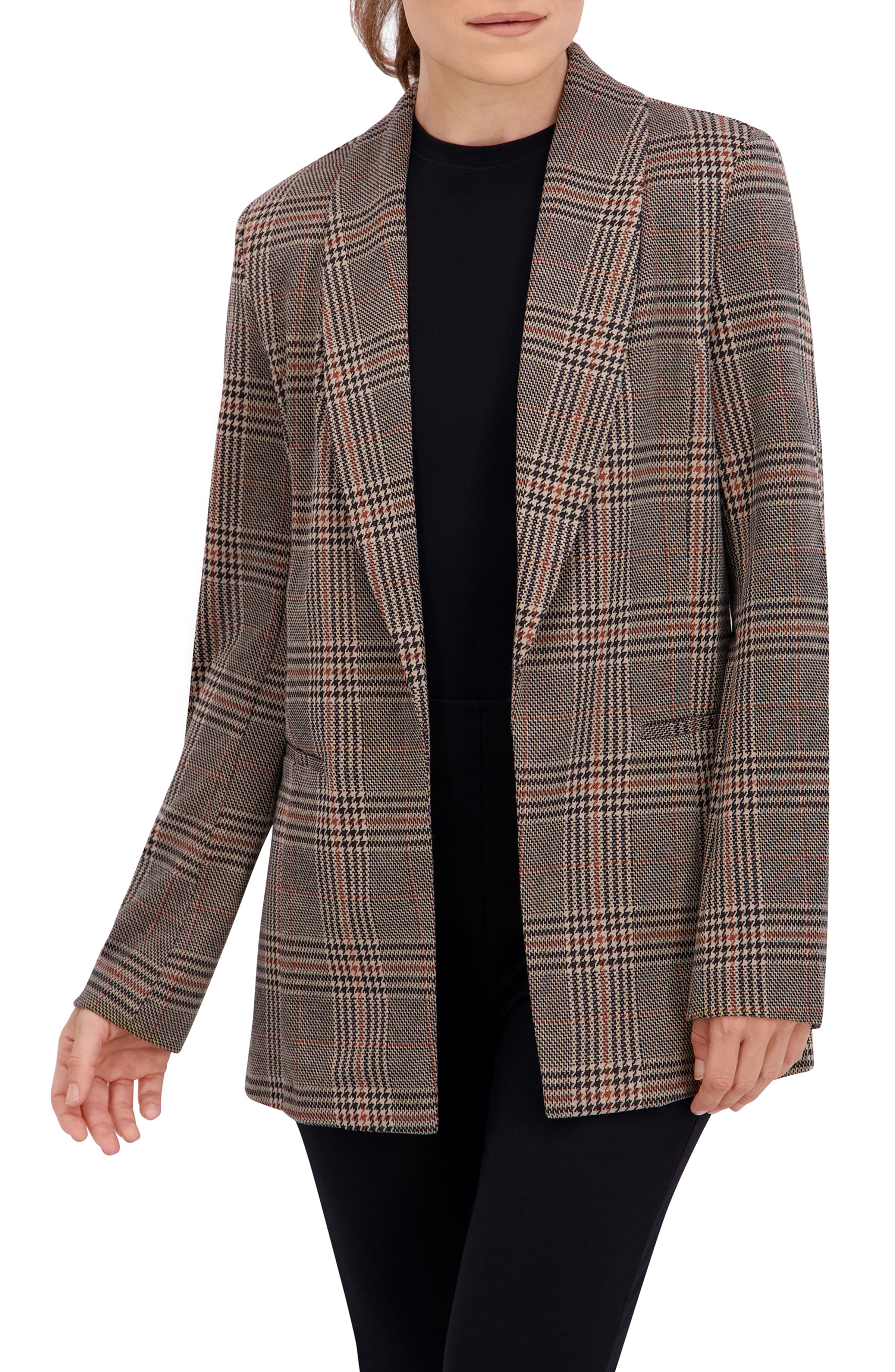 Shawl Collar, Plaid Knit Unlined Blazer