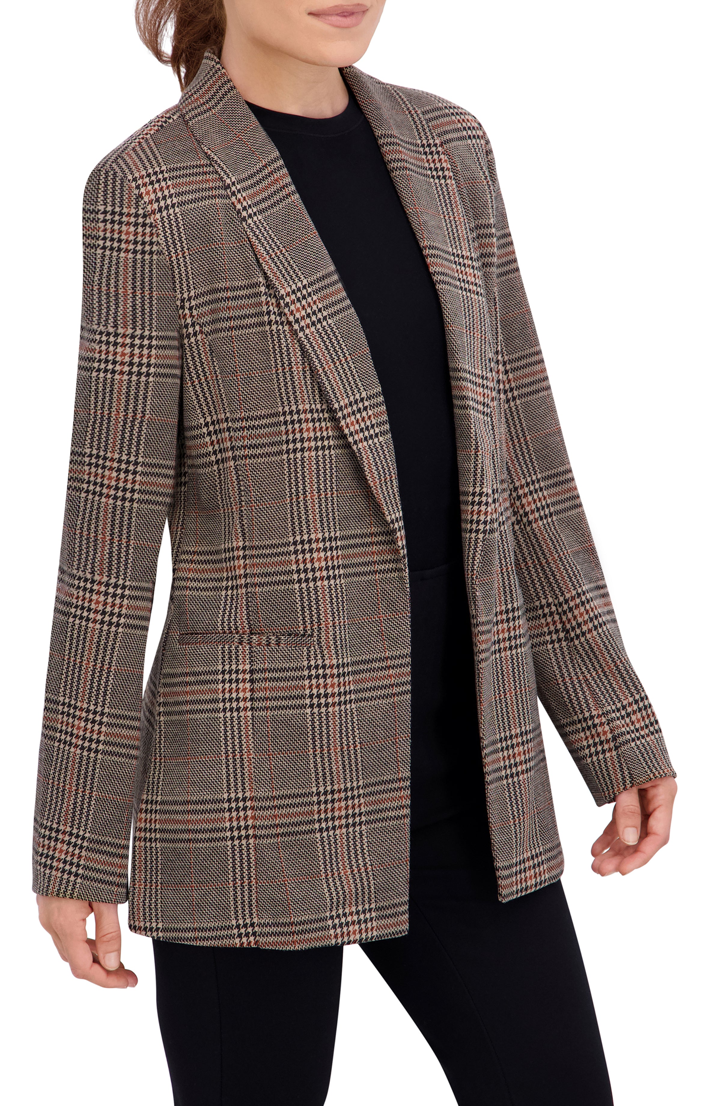 Shawl Collar, Plaid Knit Unlined Blazer