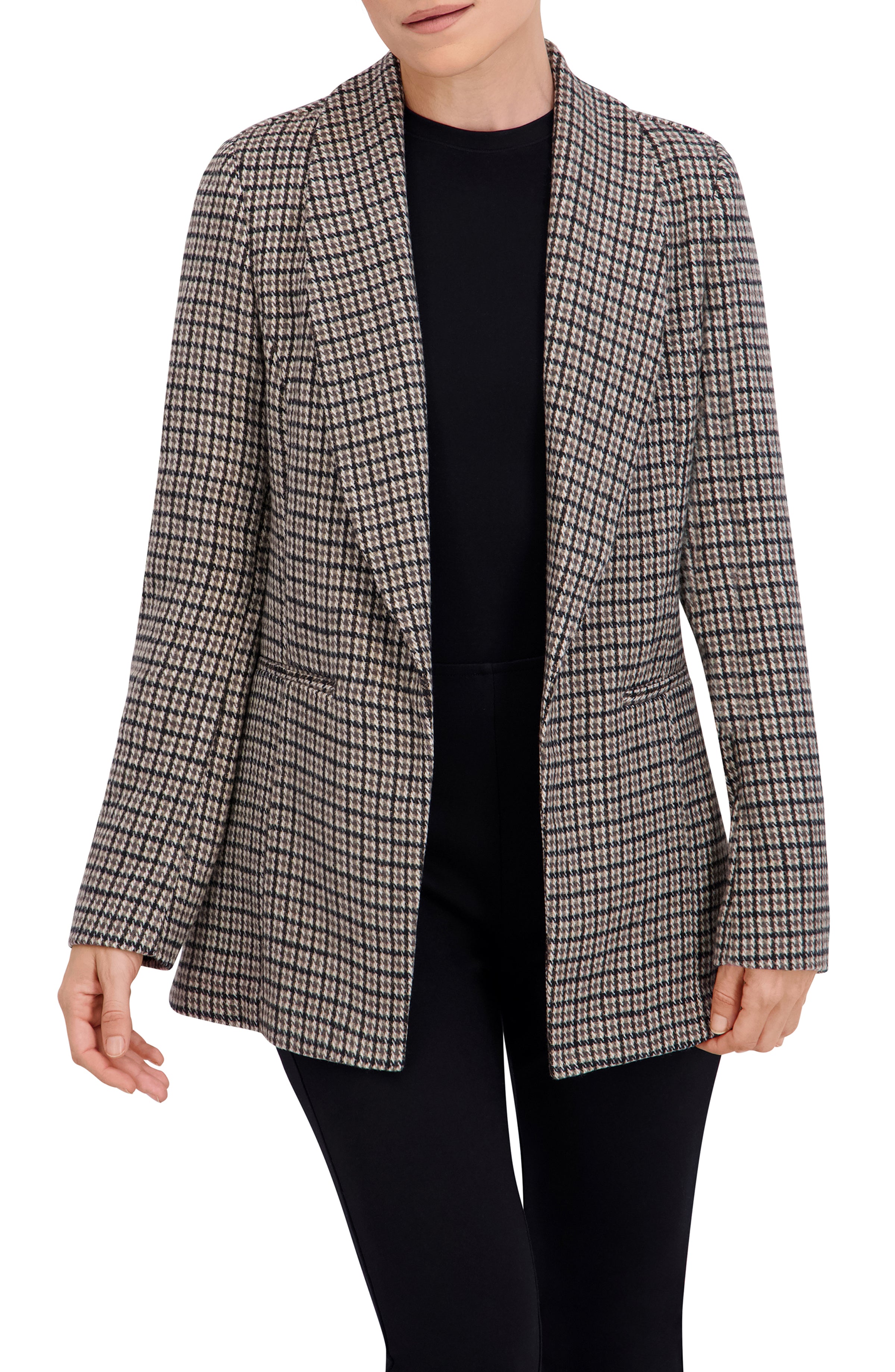 Shawl Collar, Plaid Knit Unlined Blazer