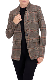 Inverted Collar Plaid One Button Unlined Blazer