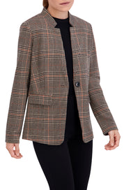 Inverted Collar Plaid One Button Unlined Blazer