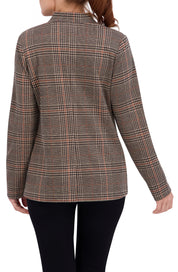 Inverted Collar Plaid One Button Unlined Blazer
