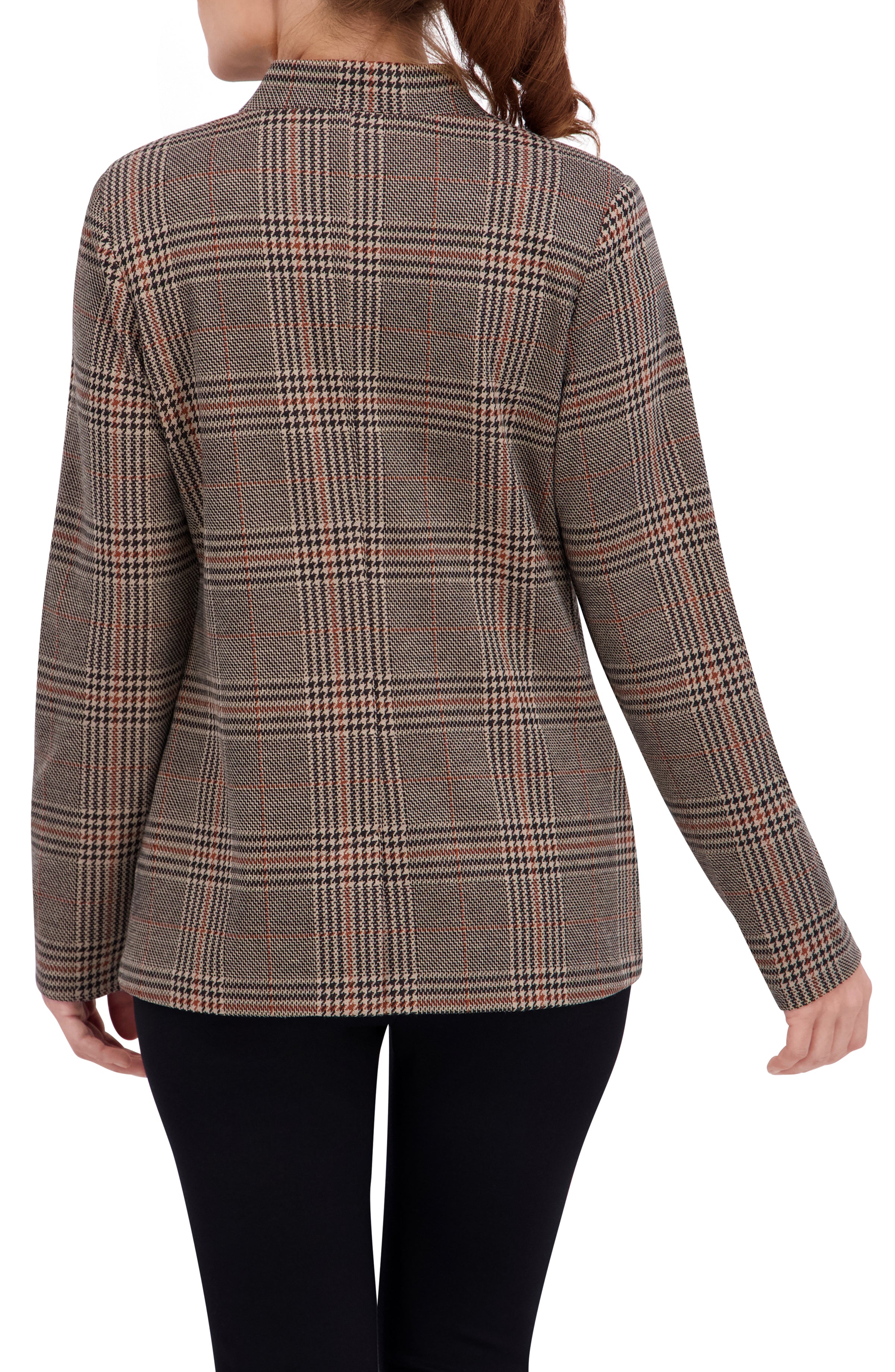 Inverted Collar Plaid One Button Unlined Blazer