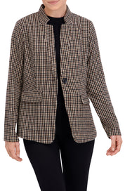 Inverted Collar Plaid One Button Unlined Blazer