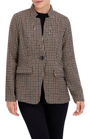 Inverted Collar Plaid One Button Unlined Blazer