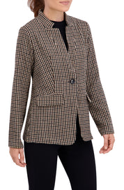 Inverted Collar Plaid One Button Unlined Blazer