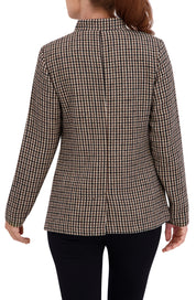 Inverted Collar Plaid One Button Unlined Blazer