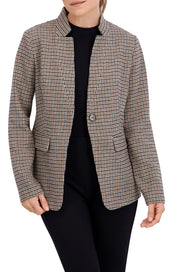 Inverted Collar Plaid One Button Unlined Blazer