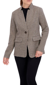Inverted Collar Plaid One Button Unlined Blazer