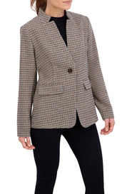 Inverted Collar Plaid One Button Unlined Blazer