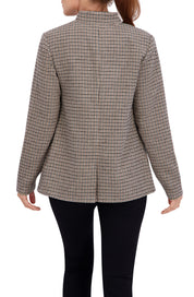 Inverted Collar Plaid One Button Unlined Blazer