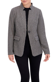 Inverted Collar Plaid One Button Unlined Blazer