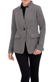Inverted Collar Plaid One Button Unlined Blazer