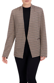 Collarless Open Front Menswear Plaid Unlined Blazer