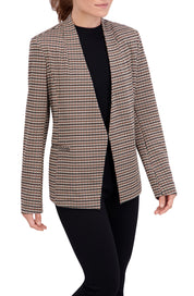 Collarless Open Front Menswear Plaid Unlined Blazer