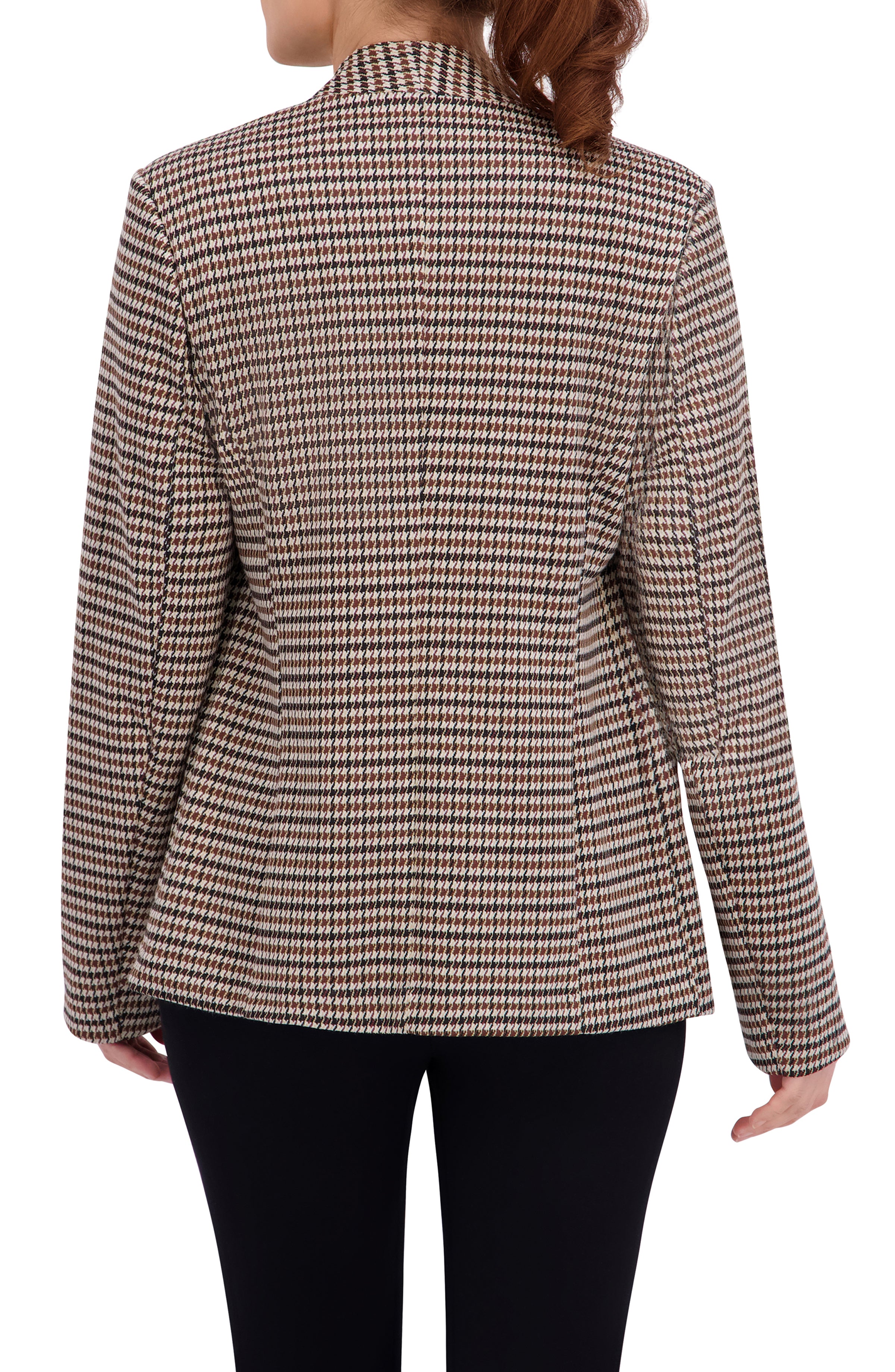 Collarless Open Front Menswear Plaid Unlined Blazer