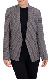 Collarless Open Front Menswear Plaid Unlined Blazer