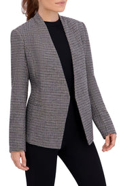 Collarless Open Front Menswear Plaid Unlined Blazer
