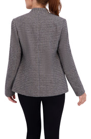 Collarless Open Front Menswear Plaid Unlined Blazer