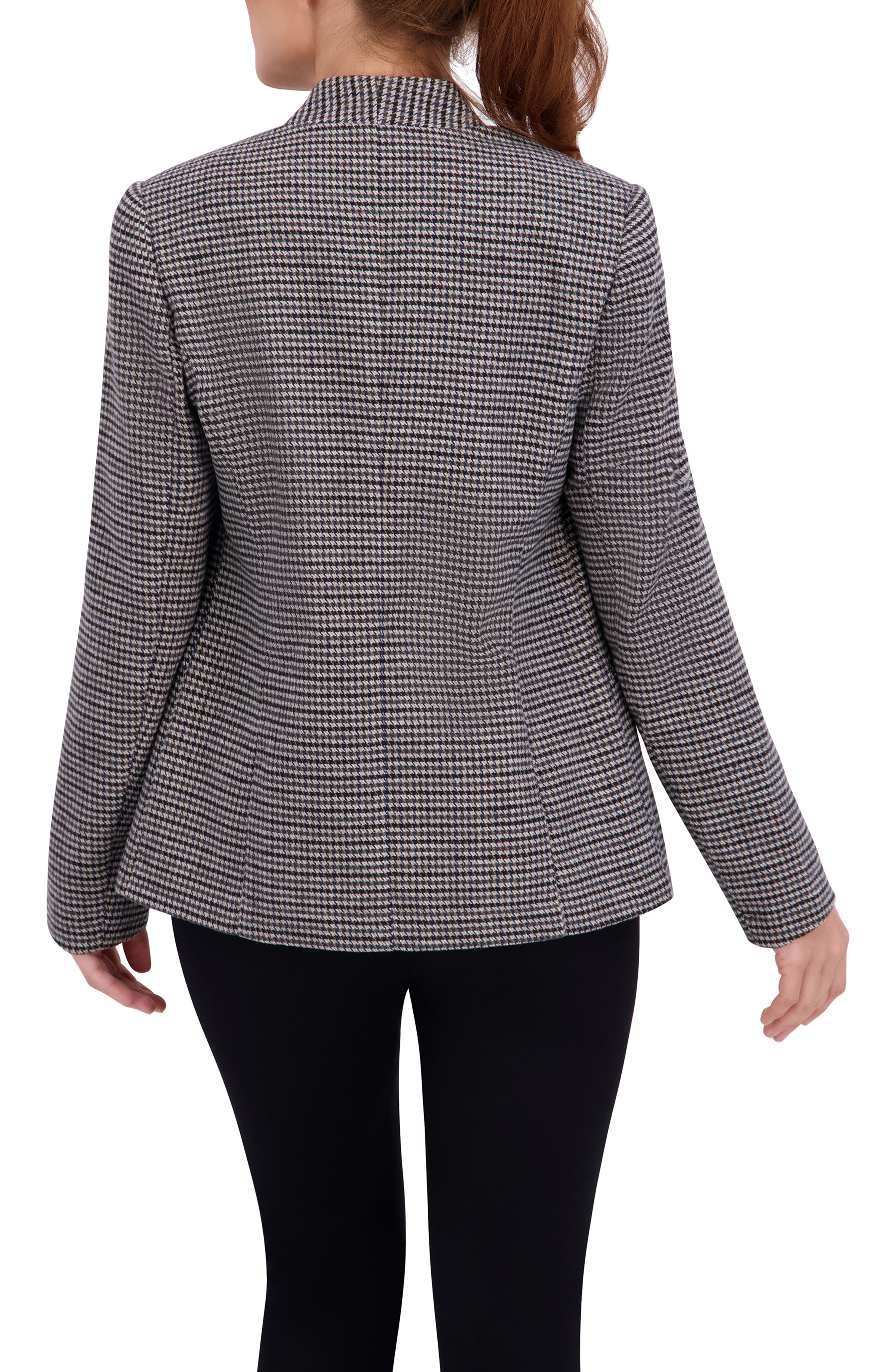 Collarless Open Front Menswear Plaid Unlined Blazer