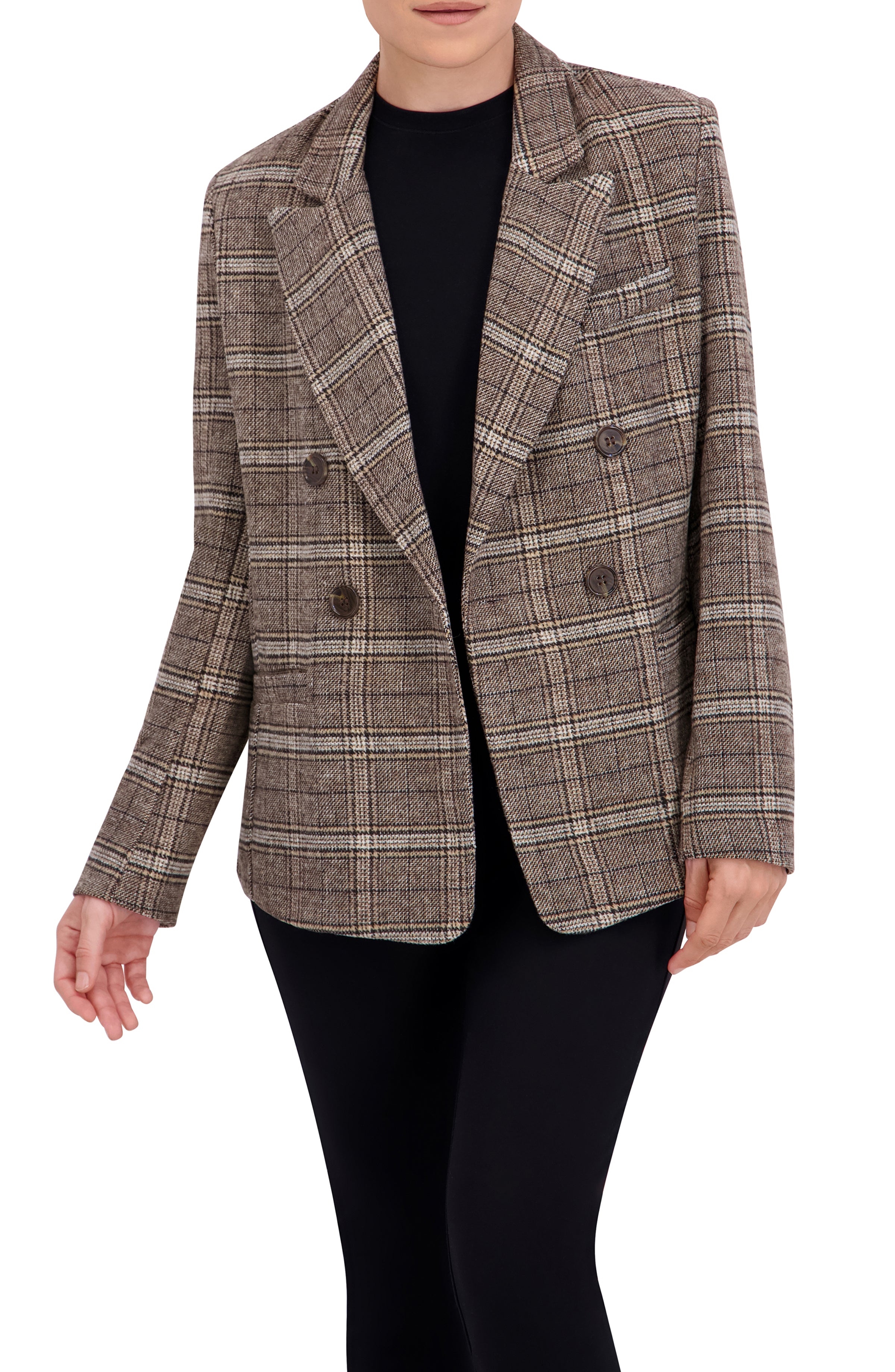 Double Breasted Plaid Unlined Blazer