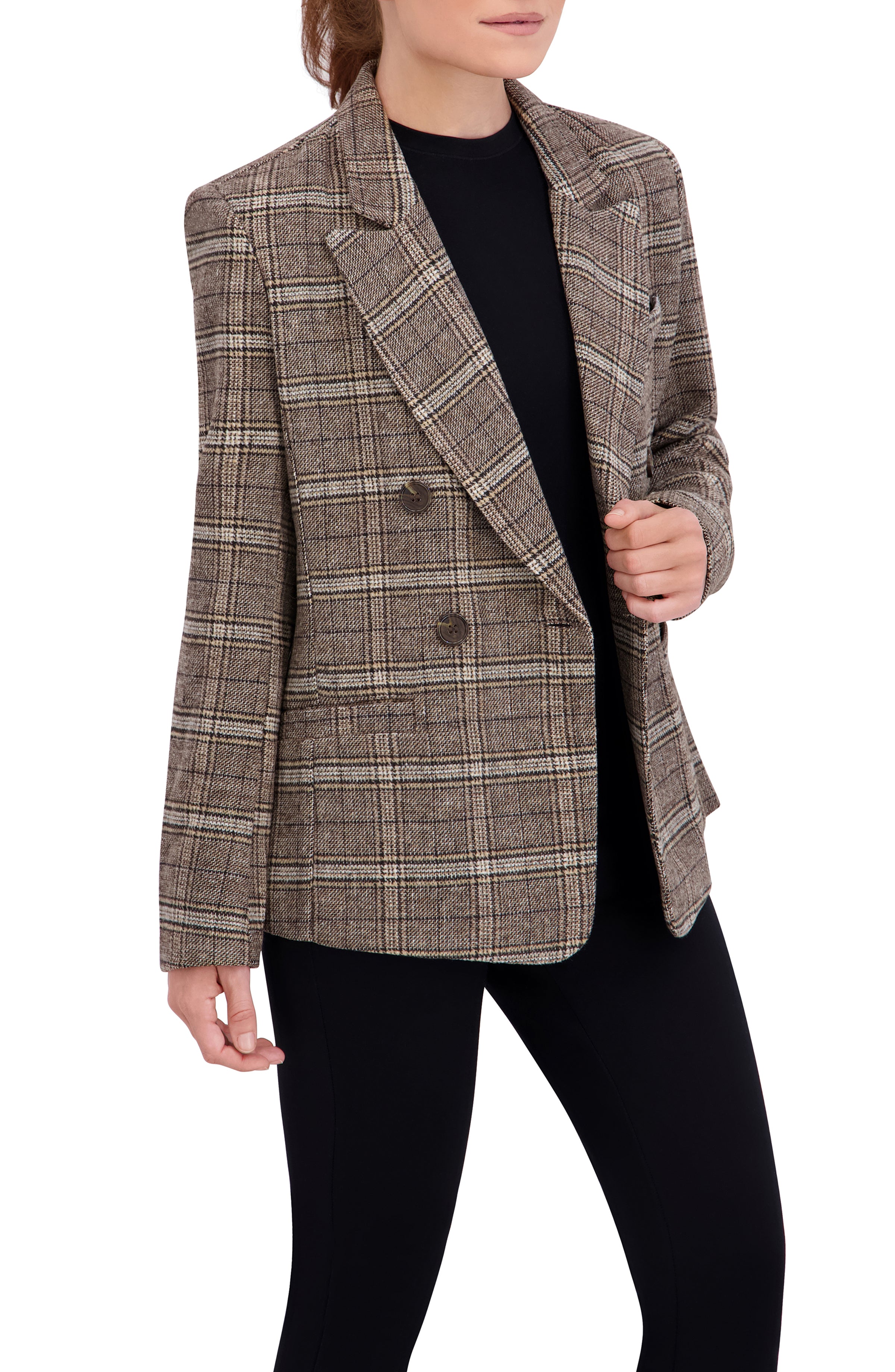 Double Breasted Plaid Unlined Blazer