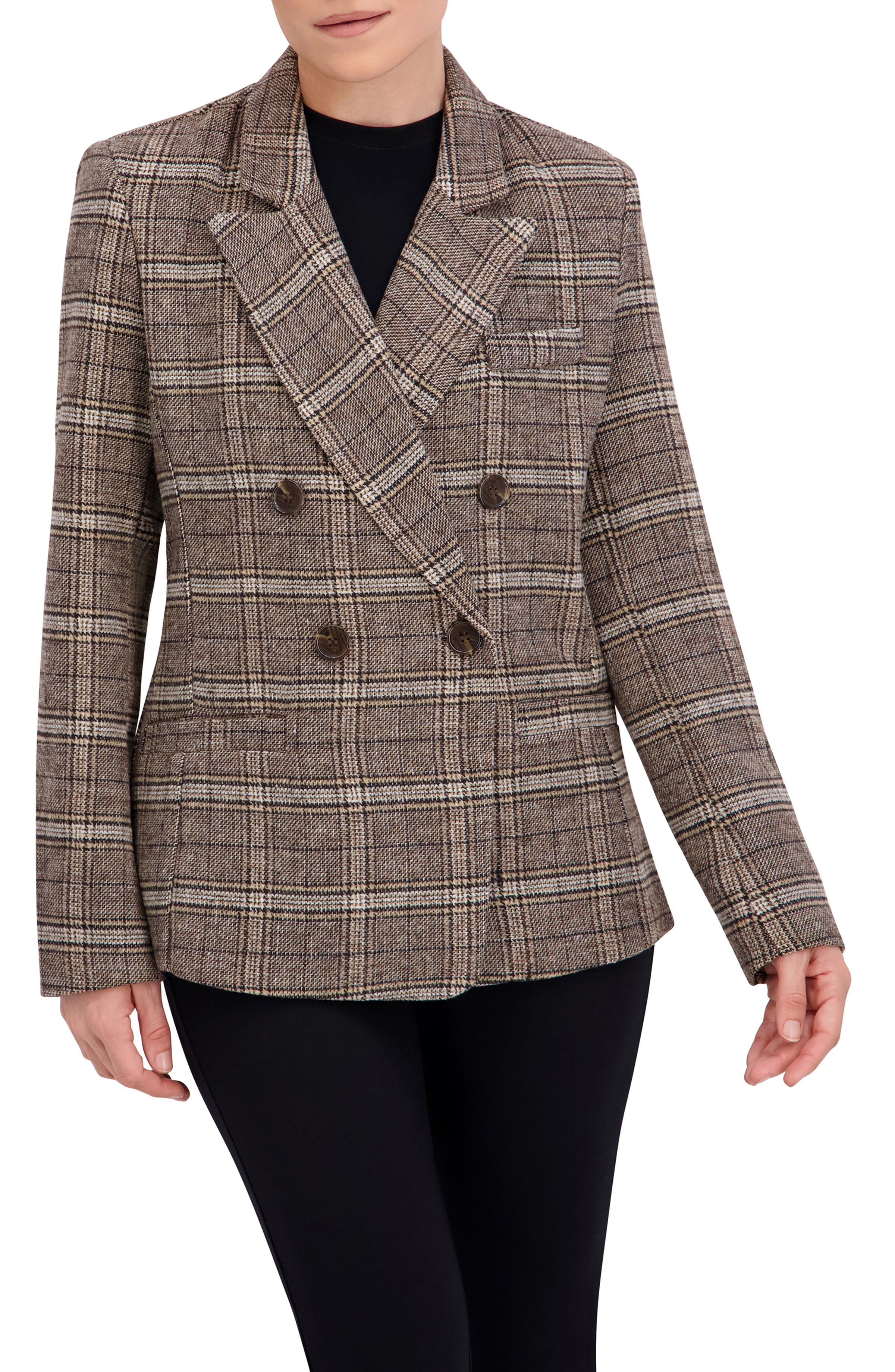 Double Breasted Plaid Unlined Blazer