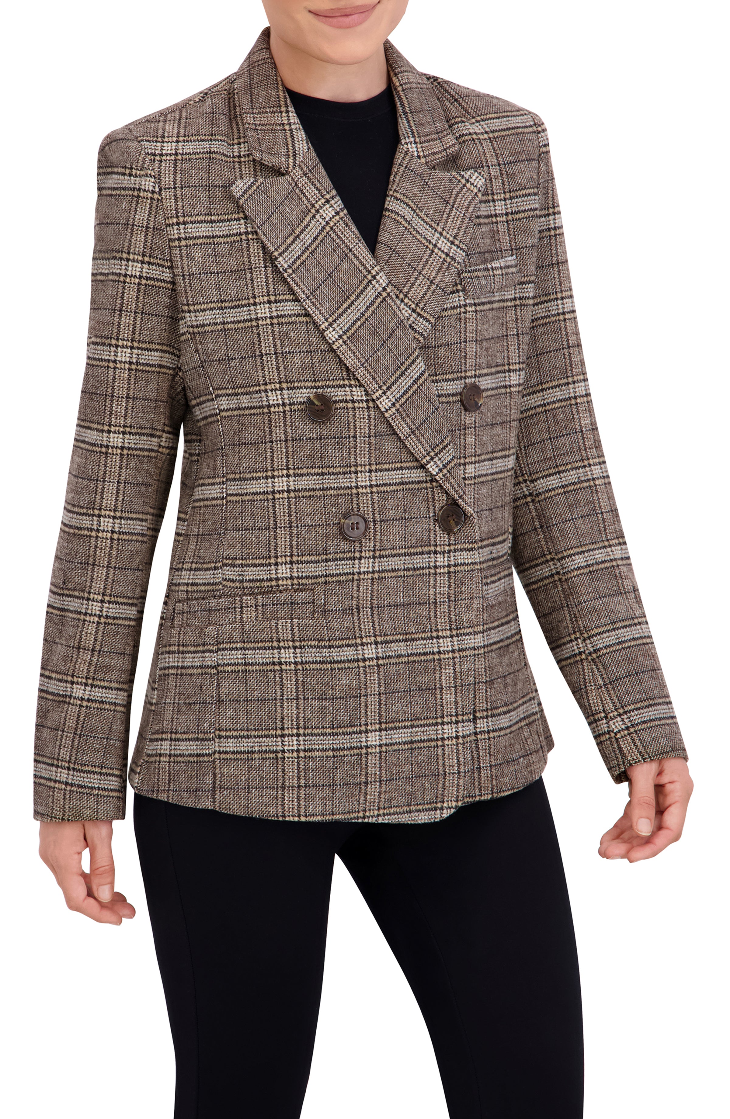 Double Breasted Plaid Unlined Blazer