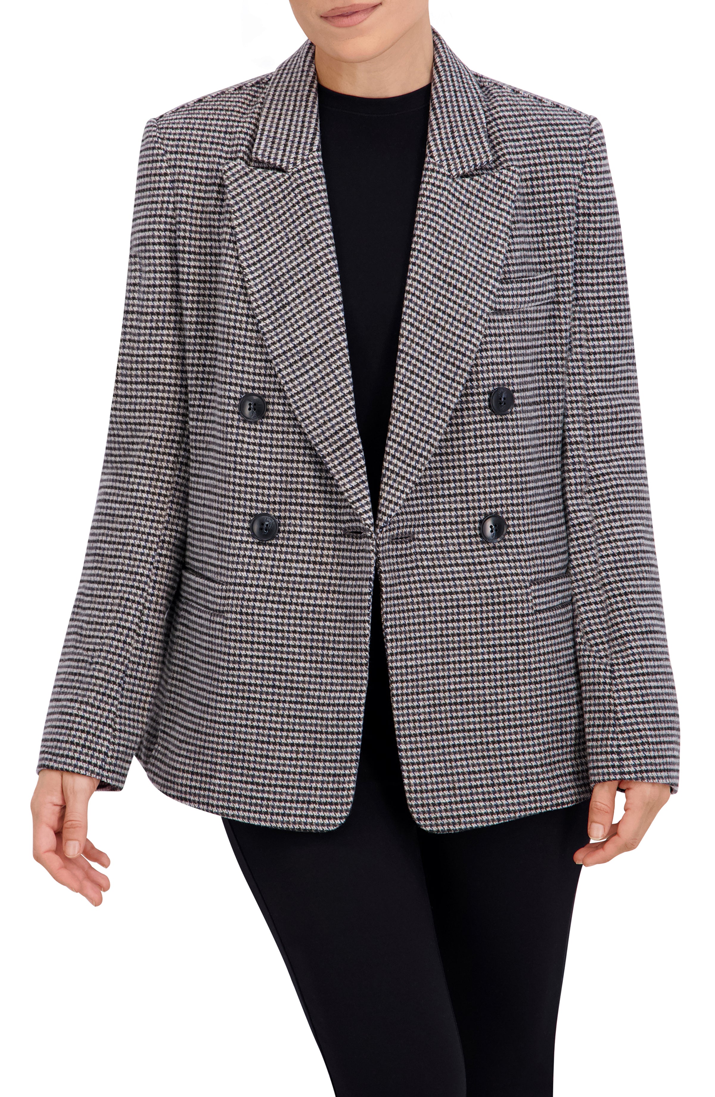 Double Breasted Plaid Unlined Blazer