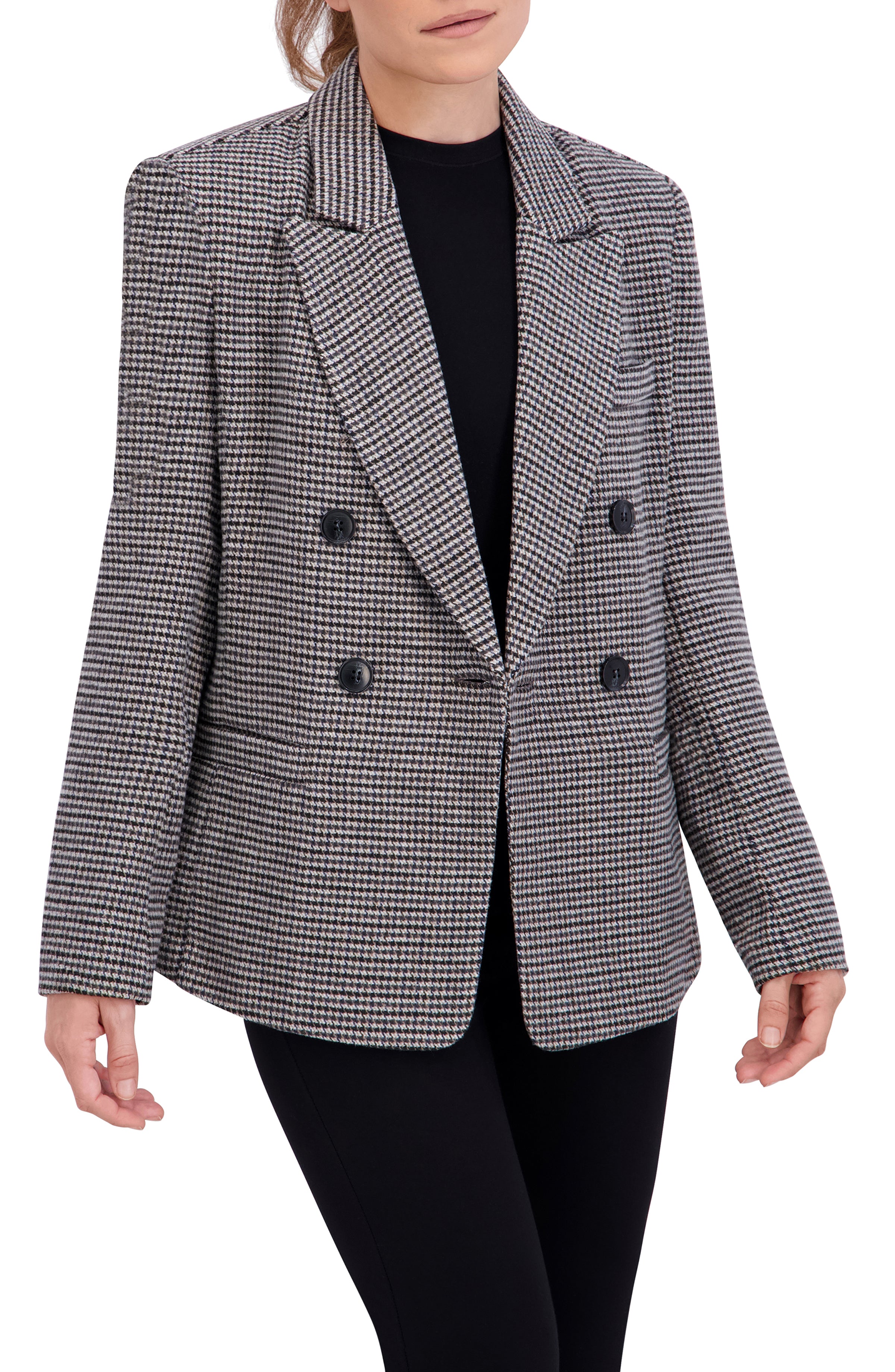 Double Breasted Plaid Unlined Blazer