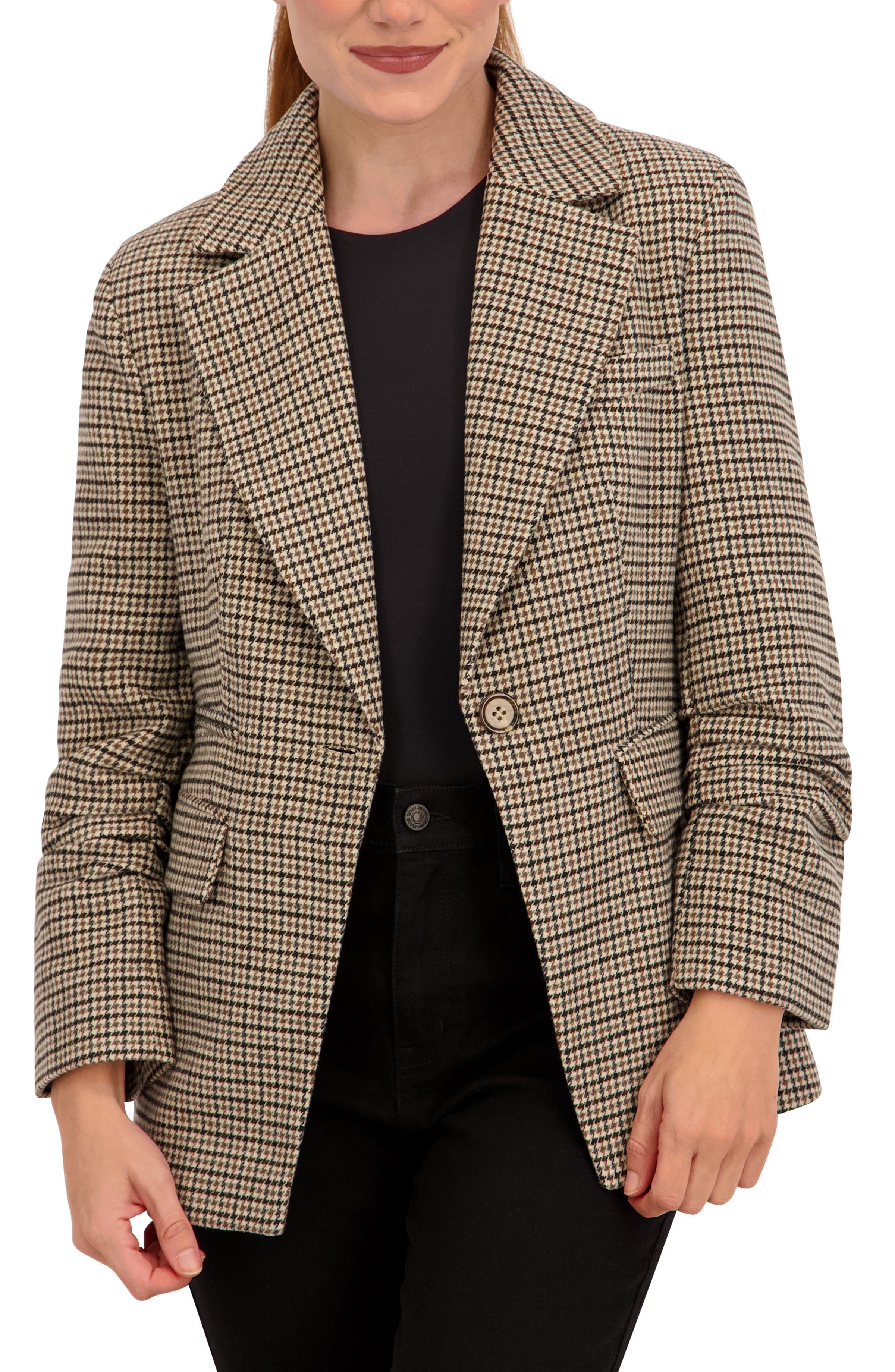 Ruched Sleeve Plaid Blazer