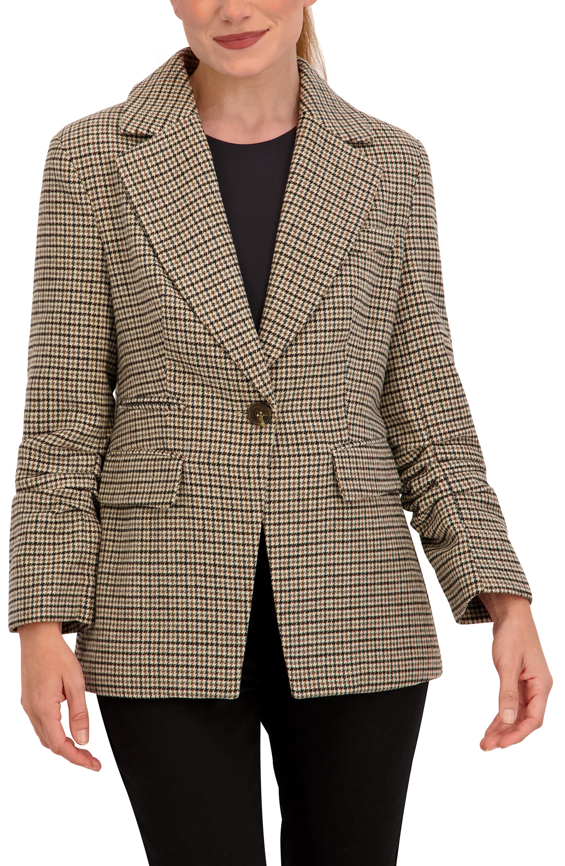 Ruched Sleeve Plaid Blazer