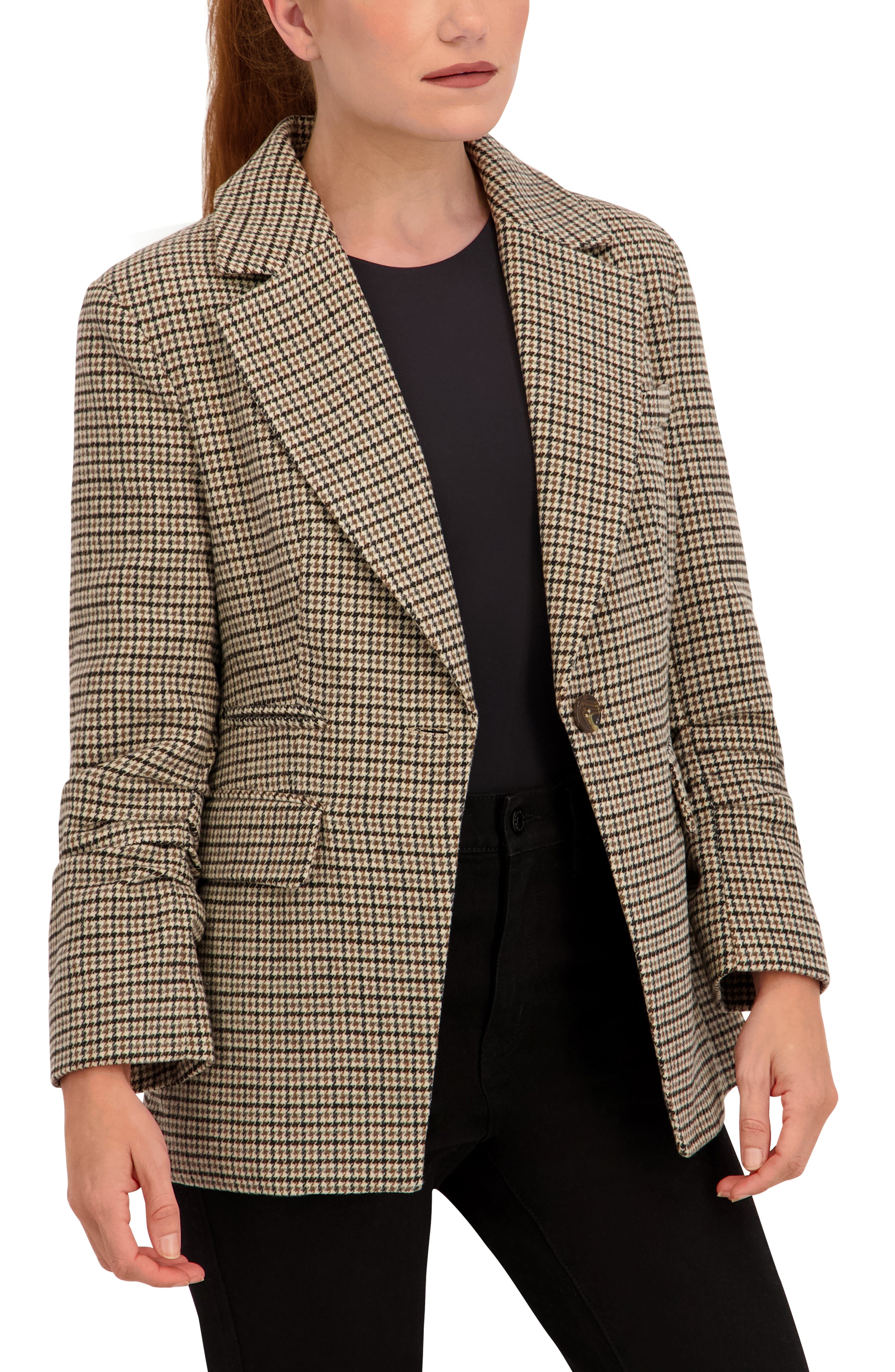 Ruched Sleeve Plaid Blazer