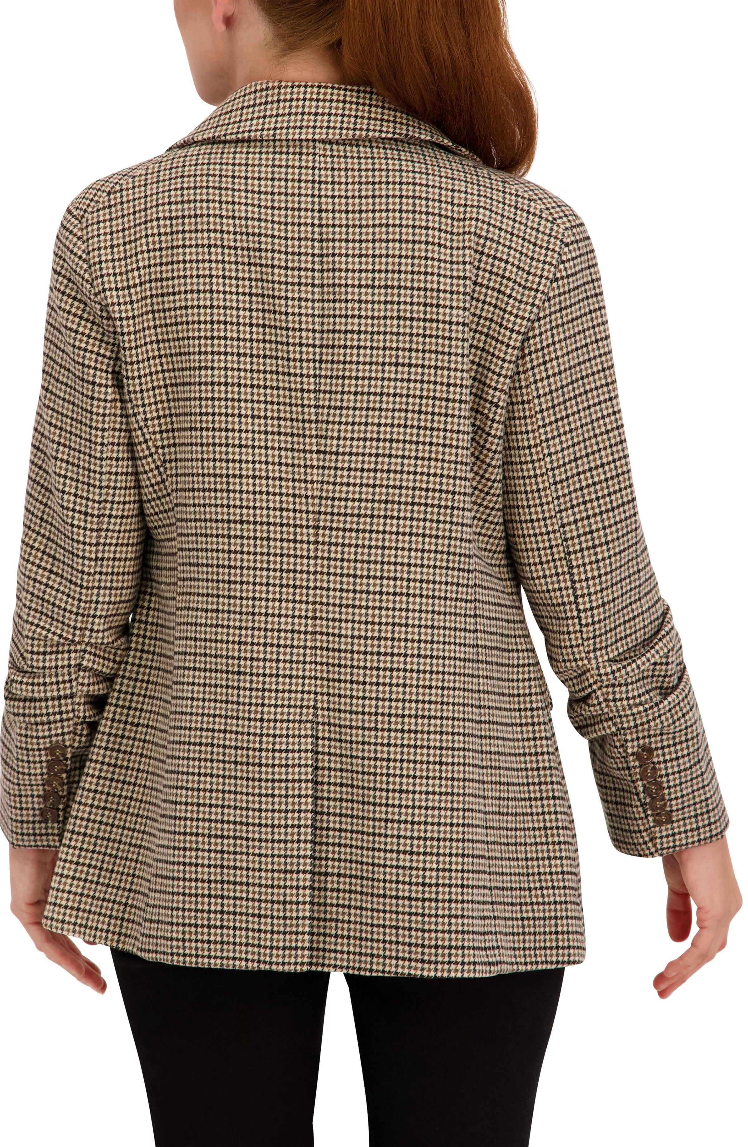 Ruched Sleeve Plaid Blazer