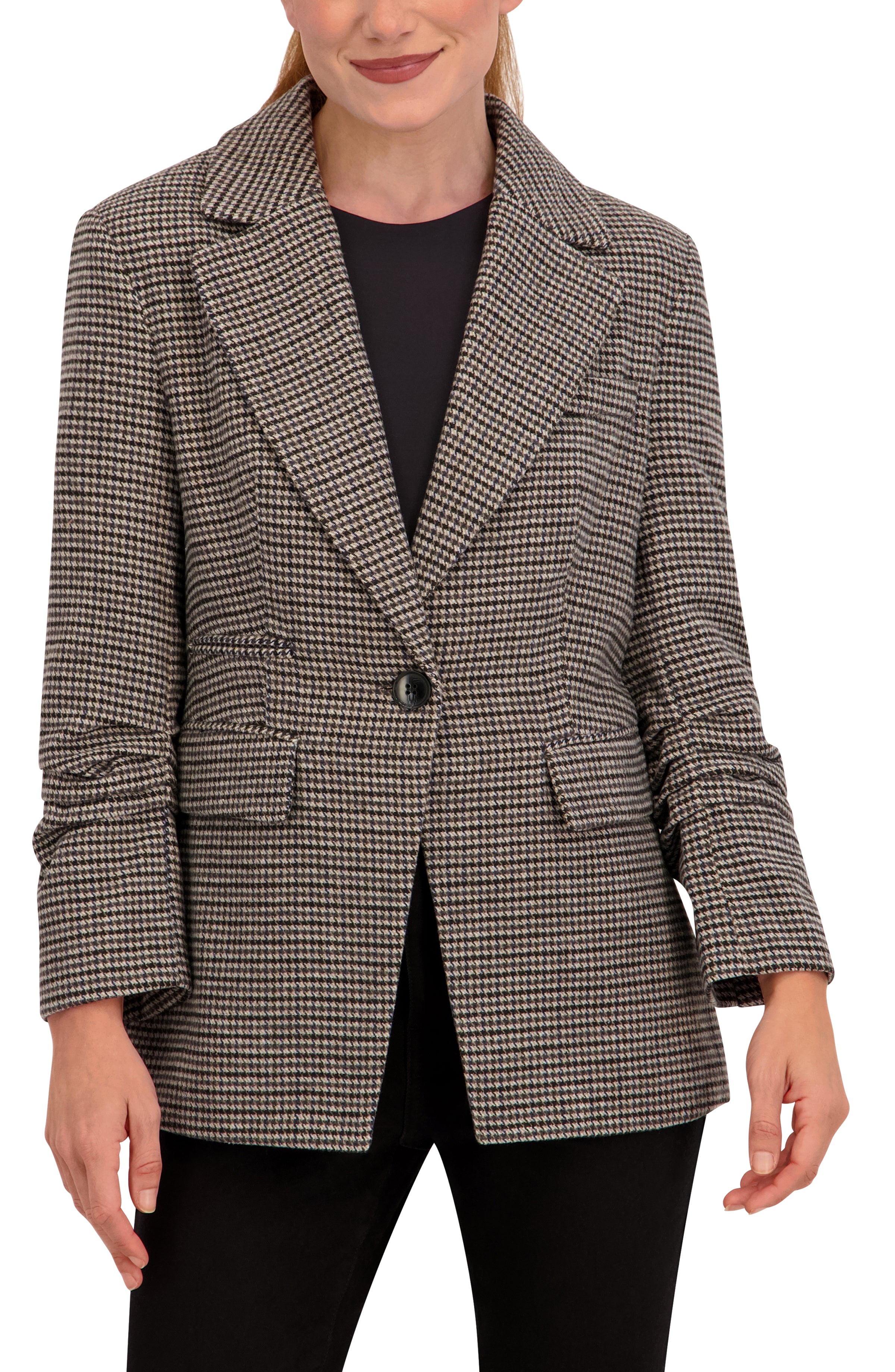 Ruched Sleeve Plaid Blazer