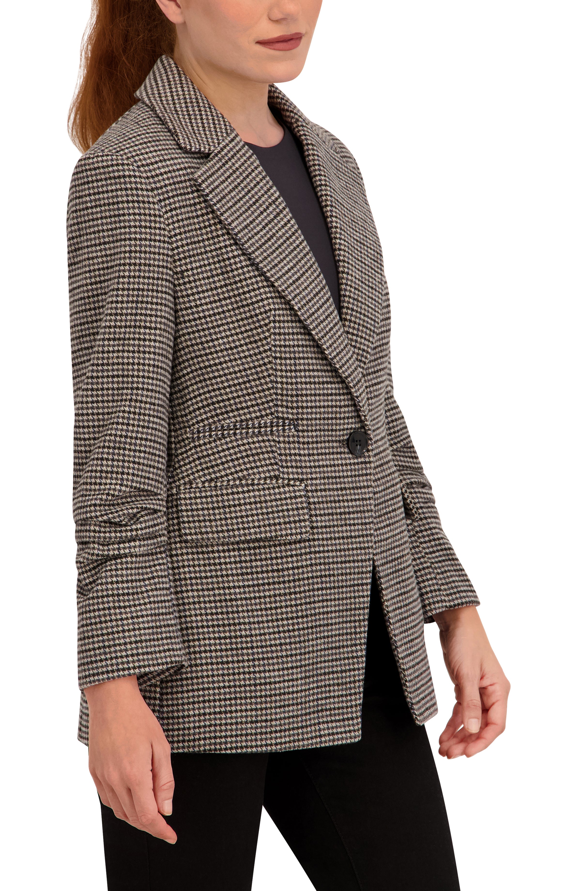 Ruched Sleeve Plaid Blazer