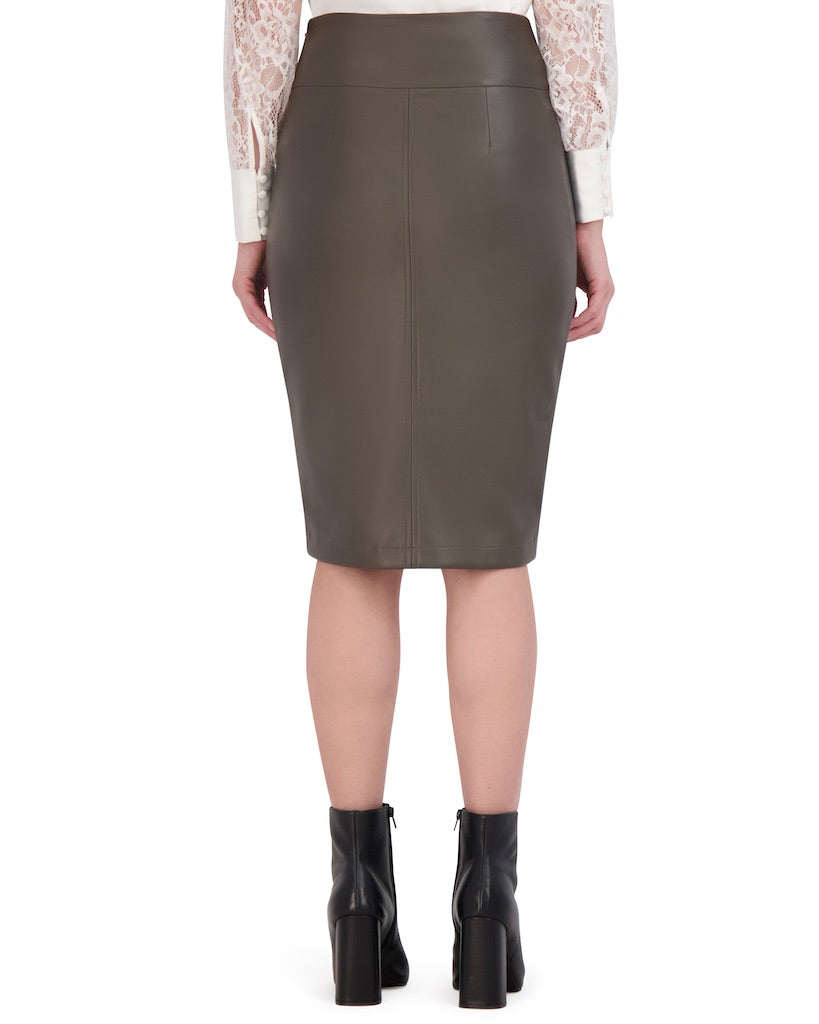 OL422015 - Butter Vegan Leather Pencil Skirt w/Front Vent - Ookie & Lala
